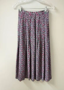 Liz Claiborne Vintage Fuchsia Floral Midi Skirt Side Zip Pocket Rayon 2 Petite - Picture 1 of 5