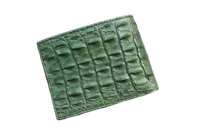 Cartera plegable de cuero con espalda de cuerno de cocodrilo real verde de lujo para hombre #X31 Foto 1 de 4