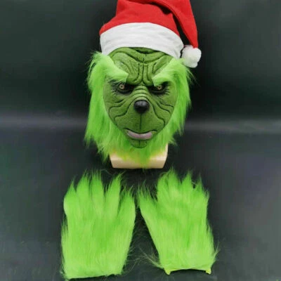 The Grinch Full Head Latex Mask Xmas Hat Monster Adult Costume Christmas Cosplay - Image 1 of 4