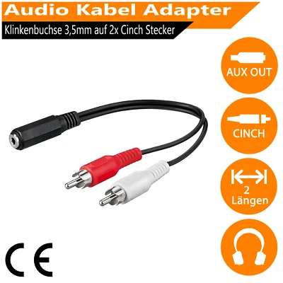 Audio Kabel 3.5mm Klinke Buchse auf 2x RCA Cinch Stecker Y Adapter Stereo - Bild 1 von 4