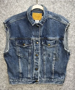 Calvin Klein Woman S Custom Denim Blue Jean Vest w/ Motorcycle Patch Trucker USA - Picture 1 of 18