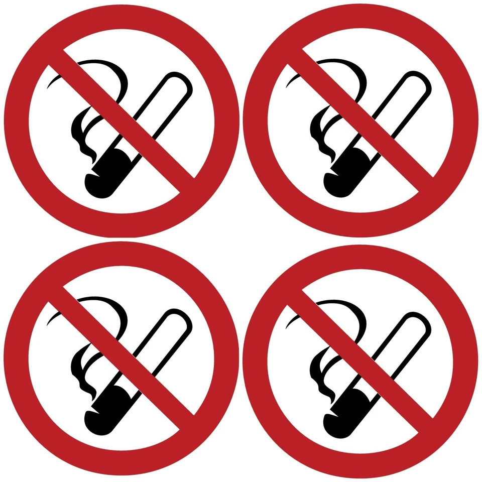 EIGENE HERSTELLUNG 4 St Aufkleber RAUCHVERBOT Dm 6cm rund wetter-UV-fest Nichtraucher Schild #G3