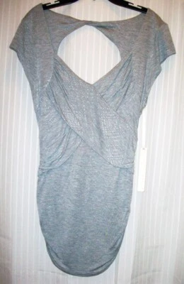 NEW Kenar Ruched Keyhole ShortSleeve Shirt Tunic Top Heather Gray Silver Bling M - Image 1 of 4