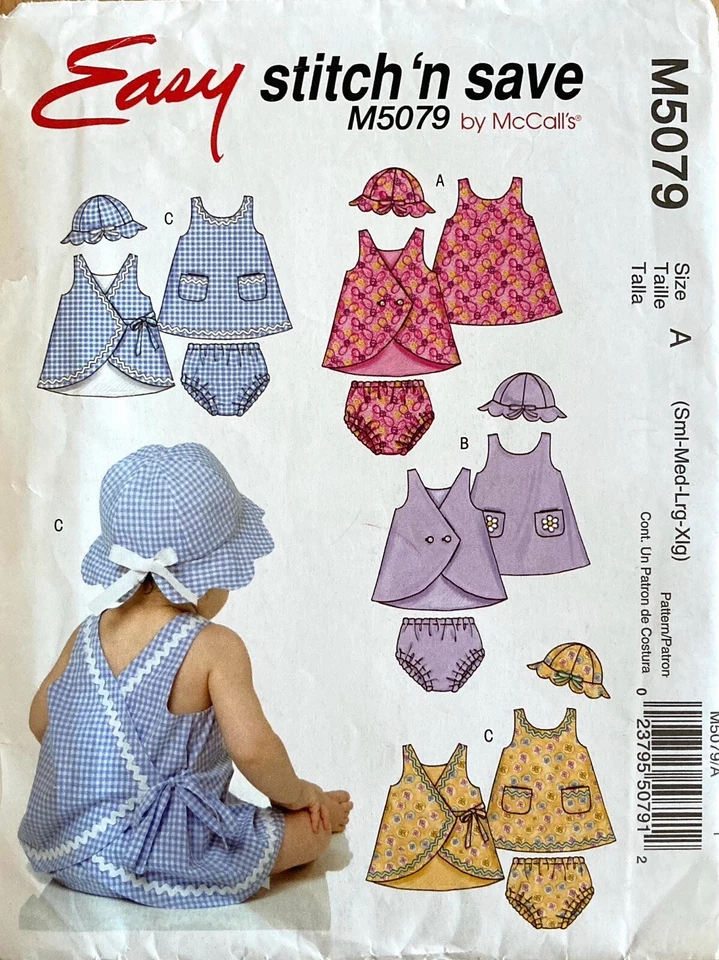Easy Stitch N Save M5079 Infant Dress Bottoms Hat Pattern Size S-XL Uncut - Image 1 of 2