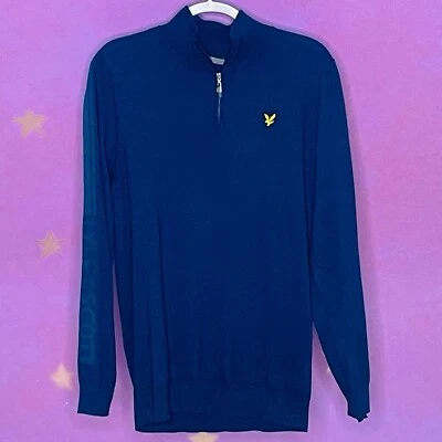 Lyle & Scott Blue Mens Sweater Large  Golf 1/4 Zip Wool/Cotton Pullover New - Image 1 of 4