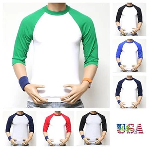 PRO CLUB HEAVY WEIGHT 3/4 Sleeve Baseball Raglan Sports Jersey T-Shirt Crew Neck - Picture 1 of 8