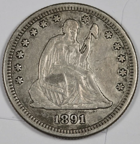 1891-s Seated Liberty Quarter.  XF.  186323 Cover