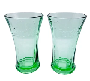LIBBEY COCA COLA Flared Green Glass Tumblers Embossed 14oz Set of 2 (B) - Picture 1 of 10