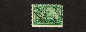1898 U.S.PROPRIETARY "Battleship" Series 1/8 Cent Green Sc#RB20 Pen Cancelled! - Picture 1 of 1