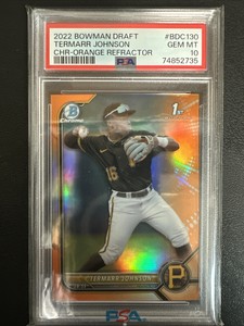 Temarr Johnson 2022 1st Bowman Draft Chrome #BDC-130 Orange #/25 PSA 10 POP 3