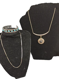 Fashion Statement Jewelry 3pc Lot Silver Tone Necklaces Turquoise Look Bracelet - Picture 1 of 9