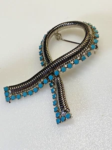 Vintage Brooch Silver Metal Blue Turquoise Plastic Stones - Picture 1 of 6