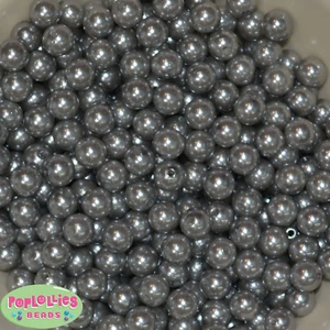 10mm Gray Pearl Finish Acrylic Bubblegum Beads Lot 50 pc.chunky gumball - Picture 1 of 1