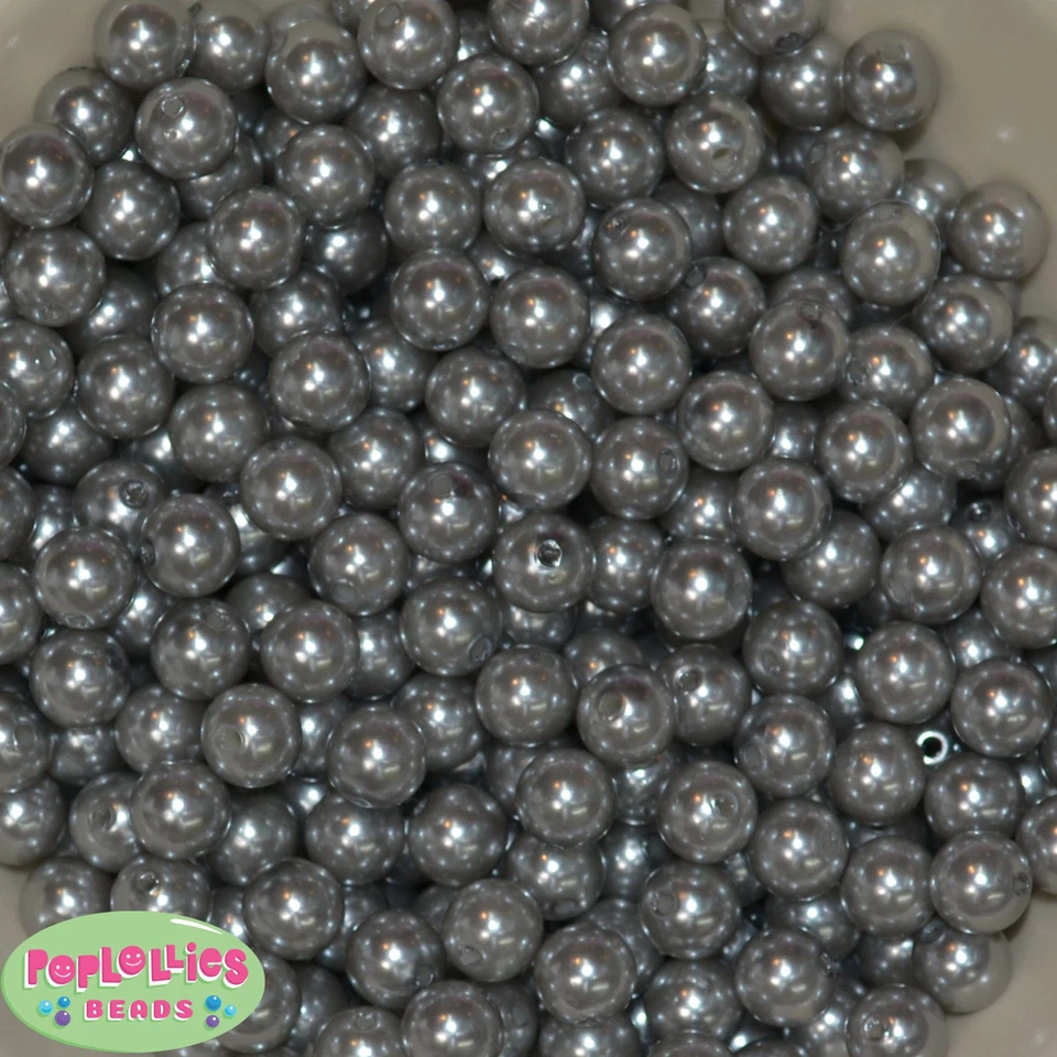 Lote de 50 cuentas de chicle de acrílico con acabado de perlas grises de 10 mm Foto 1 de 1