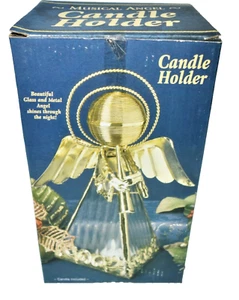 Angel TeaLite Light Candle Holder Musical Instrument Glass & Metal Holy Holi - Picture 1 of 9