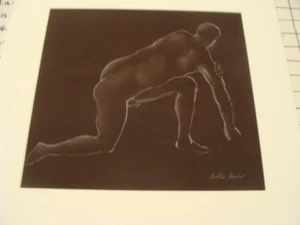 Signed Vintge Original LESLIE SNOW (Feron) Art - NUDE MAN on ground GAY INTEREST - Picture 1 of 5