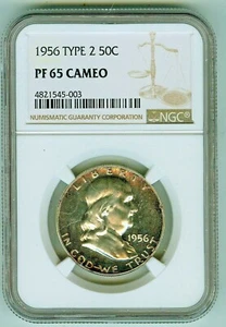 Schöner und originaler 1956 Type 2 NGC Proof 65 Cameo Half Dollar - Bild 1 von 2