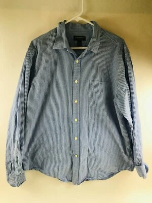 Camisa John Bartlett Para Hombre Talla Grande Azul Blanco Rayas Manga Larga Con Botones  Foto 1 de 4