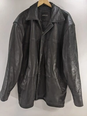 Chaqueta de cuero suave genuino con cremallera completa negra excelente para hombre manga larga talla XL Foto 1 de 4