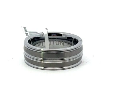 Triton Tungsten 8mm Comfort Fit Double Groove Center Grooved Edge Band Ring - Image 1 of 4