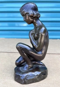 E. Elna Borch Kneeling Girl Bronze Art Sculpture Modern Signed Mid-Century 6” - Picture 1 of 10