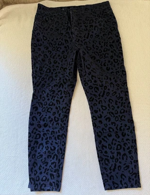 Pantalones Express ajustados de tiro alto de algodón elástico negro/azul leopardo flocado 8S Foto 1 de 4
