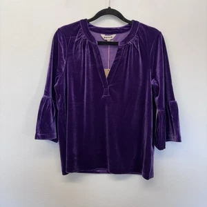 Boden Velvet Top Size 10 Purple V Neck Flared Sleeve Christmas NYE New - Picture 1 of 10