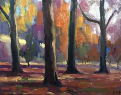 Художник PDQ оригинальная картина маслом пейзаж деревья импрессионистический реализм произведение искусства - Изображение 1 из 4