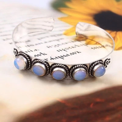 Brazalete hecho a mano de plata de ley 925 con topacio místico natural joyería Foto 1 de 3