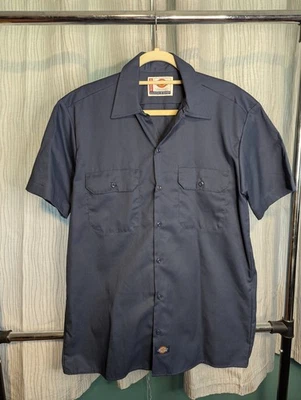 Camisa Dickies Para Hombre Mediana Azul Marino Mezcla de Algodón 2 Bolsillos Mecánico Trabajo Manga Corta Foto 1 de 4