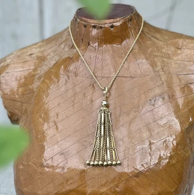 Cinturón collar vintage Napier borla boho oro texturizado cadena eslabón Foto 1 de 3