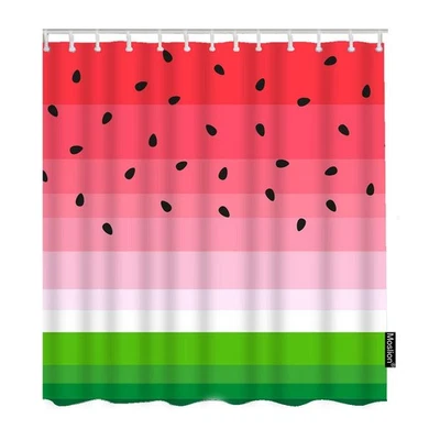 Watermelons Shower Curtains Summer Fruit Watermelon Slice Black Seeds Red Gre... - Image 1 of 4