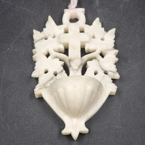 Alabasterstein Weihwasserbrunnen Benitier Kreuz Kruzifix geschnitzter Marmor Stoup 7 Zoll - Bild 1 von 11