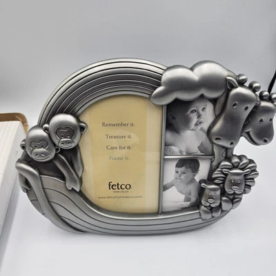 FETCO Noah's Ark Child Collage Photo Frame Pewter Finish 3-Photo 6.75 x 8.75 EUC - Image 1 of 4