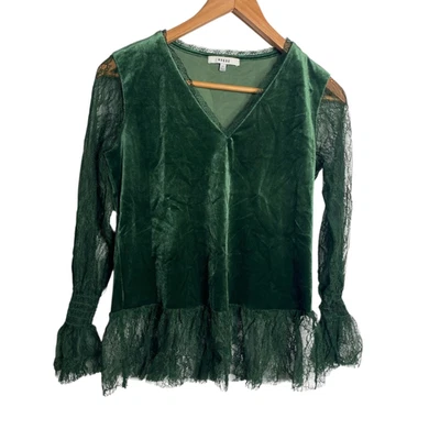 Top Anthropologie RO & DE Whimsigoth Dark Fairy Goblincore Terciopelo Verde Talla XS Foto 1 de 4