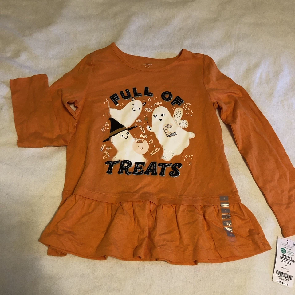 Carter's Halloween Orange Shirt/Dress Cat Dog Trick-Or-Treat ￼24M