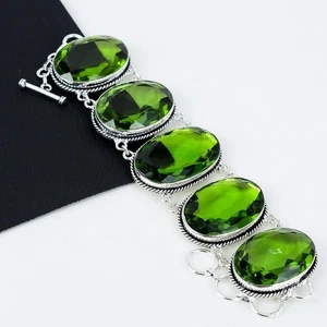 Green Peridot Gemstone Bracelet Handmade 925 Sterling Silver Jewelry  Sz-7-8" - Picture 1 of 5