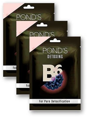 Pond's Vitamin Duo Sheet Mask Detoxing Vitamin B6 + Bamboo Charcoal Pack of 3 AU - Image 1 of 2