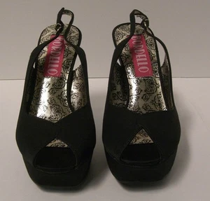 Bordello Peony Peep Toe Slingback Sandals Size 8 Black Satin Retro Pinup - Picture 1 of 7