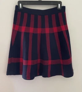Gracia Red/Navy Blue  Knit A Line Knee Length Pull On Skirt Size Medium - Picture 1 of 3