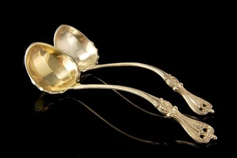 2 ANTIQUE TOWLE OLD COLONIAL 925 1000 STERLING PAT. 1895 CREAM LADLE SET A77590 Cover