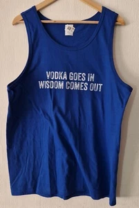 VODKA GOES IN WISDOM COMES OUT BLUE WHITE VEST JOKE GIFT BIRTHDAY PRESENT PARTY - Picture 1 of 4