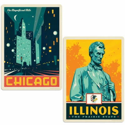 Chicago Illinois Magnificent Mile Sticker Set of 2 Vintage-Style Decals - Image 1 of 2