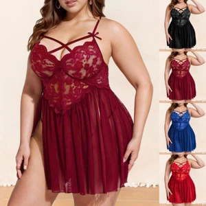 Plus Size Womens Sexy Nightdress Babydoll Lingerie Underwear Sleepwear Robe - Picture 1 of 19