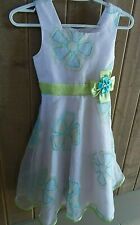 Jona Michelle White Embroidered Green Blue Floral Overlay Dress Sz 8