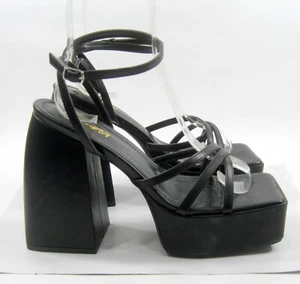 LILIANA black 5.5"High Block Heel Open Toe ankle strap Shoes WOMEN Size 9 - Picture 1 of 6