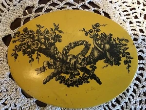 Vintage Italy Yellow with Gold Flowers Tin Trinket box - Picture 1 of 6