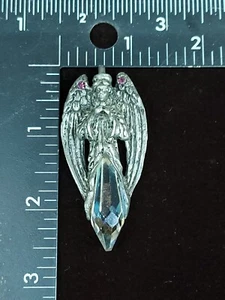 Vintage Signed Pewter And Faceted Crystal Praying Angel Pendant (No chain) - Picture 1 of 11