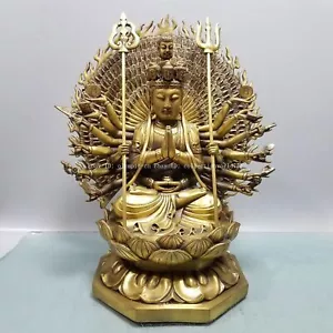 13''brass sculpture home feng shui hallway decorate Thousand-hand Avalokitesvara - Picture 1 of 9