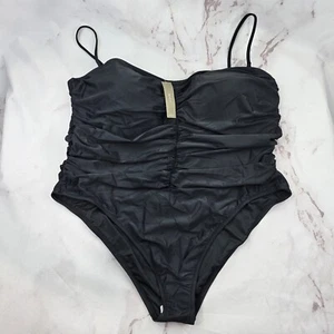 J Crew One Piece 24 3X Black Ruched Sweetheart Swim Padded Cheeky Spaghetti  - Picture 1 of 11